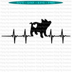 a black and white dog on a heartbeat line with the words svg dxf eps