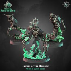 a green and black painted warhammer with chains on it