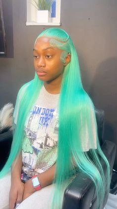 Teal Wig On Dark Skin, Lace Fronts Styles, Black And Teal Hair, Teal Wig, Custom Lace Front Wigs, Wig Installs, Lace Wigs Styles, Bayou Classic, Teenage Hairstyles