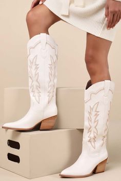 White Western Boots - Knee-High Boots - Embroidered Western Boots - Lulus White Western Boots, Knee High Western Boots, Heel Boots, High Heel Boots, Western Boots, Knee High Boots, High Boots, High Heel, Knee High