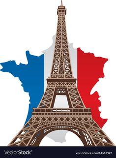 the eiffel tower in paris with france map and flag colors on white background