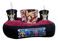 two cups are sitting on an inflatable pillow with one piece of the same character