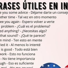 an american flag with the words phrases utiles en india written in english and spanish