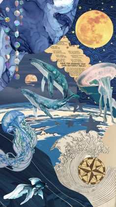 an image of the ocean with many different things in it, including jellyfish and other animals