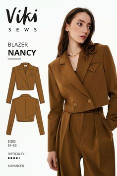 Nancy Blazer - Vikisews Plus Zise, Blazer Pattern, Mode Kimono, Pants Sewing, Cropped Coat, The Fold Line, Suit Pattern, Pants Sewing Pattern