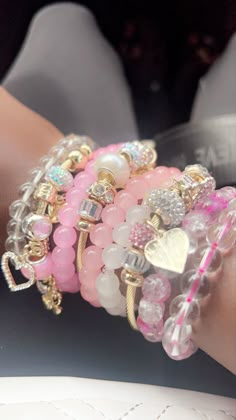 Beaded Bracelets On Wrist, Shein Charm Bracelet, Pretty Beads Bracelets, Girly Accessories Shein, Shein Bracelet, Shein Bracelets, Bracelet Ideas Aesthetic, Beaded Bracelets Pink