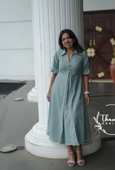 Printed Hakoba Kurta Designs, Kurthi Pattern Latest, Hakoba Kurti Designs Latest, Cotton Midi Dress Summer Indian, Summer Cotton Frocks For Women, Hakoba Dress Patterns For Women, Cotton Gown Designs Latest, Kurtha Models Latest, Hakoba Kurti Patterns