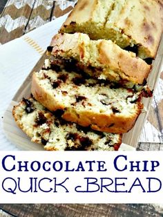 a loaf of chocolate chip quick bread sitting on top of a table