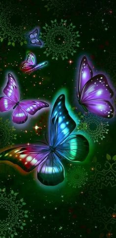 colorful butterflies flying in the night sky