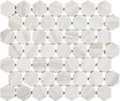 white marble hexagonal tiles with brown dots on the backsplash, set against a white background