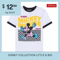 Give your little or big boy's casual wardrobe a fun boost thanks to this Disney Collection Mickey Mouse graphic t-shirt. It's made from soft cotton-jersey with a classic-fit, a crew neckline, and short sleeves. Team it with jeans or shorts. Character: Mickey MouseClosure Type: Pullover HeadFit: Classic FitNeckline: Crew NeckSleeve Length: Short SleeveFiber Content: 50% Cotton, 50% PolyesterFabric Description: JerseyCare: Tumble Dry, Machine WashCountry of Origin: Imported Boys Casual, Big Boys, Casual Wardrobe, Crew Neckline, Graphic T Shirt, White And Black, Graphic Tshirt, Short Sleeves, Crew Neck