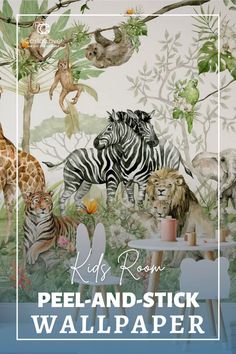 kids room peel and stick wallpaper with animals