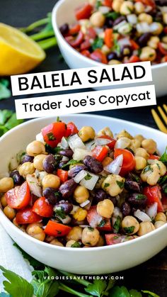 two white bowls filled with black - eyed beans and vegetables