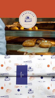 an image of bread baking in the oven and on the table with it's wrapper