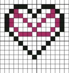 a cross stitch pattern with pink and black squares in the shape of a heart on white paper