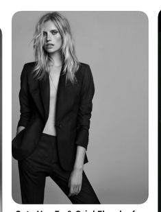 three photos of women in black and white, one with her shirt open the other has long blonde hair