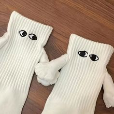 2 Pair Of Black Or White Magnetic Hand Socks. Hand Wash. Os Fits Most. Short Crew. Embroidery Eyes Give These Cute Socks A Fun Personality. Would Be Fun For Sibling Pictures. Easy To Keep Like Socks Together. Nonsmoking Home White Stretch Cotton Socks, Cute White Stretch Socks, Cute Stretch White Socks, Trendy White Winter Socks, Trendy White Socks For Winter, Embroidery Eyes, Embroidery Socks, Best Gifts For Couples, Hand Socks