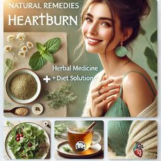 "Discover natural remedies for heartburn with this elegant and calming design. Featuring herbal tea, fresh herbs like chamomile and mint, and a healthy meal backdrop, this image highlights the harmony of herbal medicine and diet in soothing discomfort." Herb Diet