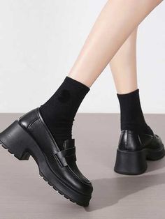 Black Loafer Shoes, Women Wedges, Platform Wedges Shoes, Loafer Shoes Women, Black Loafers, Leather Trainers, Womens Wedges, Nylon Fabric, Casual Shoes Women