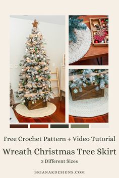 a christmas tree is shown with the words, free crochet pattern and video tutor