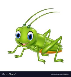 a cartoon grasshopper with big blue eyes