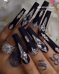 Summer Nails Art Designs, Winter Nail Art Ideas, Gem Nail Designs, Pink Black Nails, Nail Designs Bling, Summer Nails Art, Acrylic Nail Designs Coffin, Nail Pink, Luminous Nails