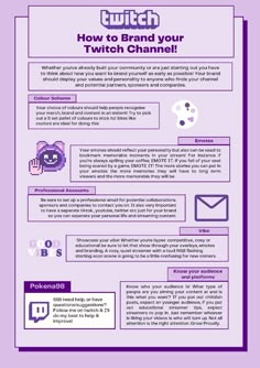 a purple poster with the words how to brand your twitch channel on it