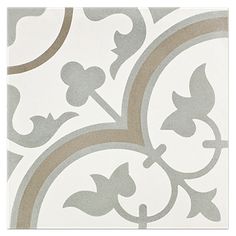 a white and grey wallpaper with an ornate design on it's side,