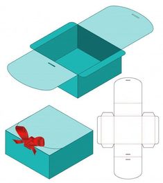 an open box with a red bow on the top and bottom, cut out from paper