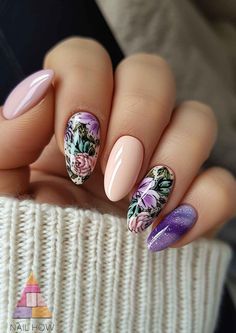 Elevate your spring fashion with these stunning pastel stiletto nails, adorned with bold floral art. Perfect for adding a touch of elegance to your seasonal wardrobe. #StilettoNails #FloralNailArt #SpringNails Floral Nail Art, Us Nails, Touch Of Gold, Nail Stamping