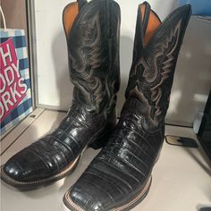 Style #Lcl1009wf Good Condition Size 10.5 E Black Caiman, Western Boots, Men's Shoes, Shoe Boots, Size 10, Square, Boots, 10 Things, Black