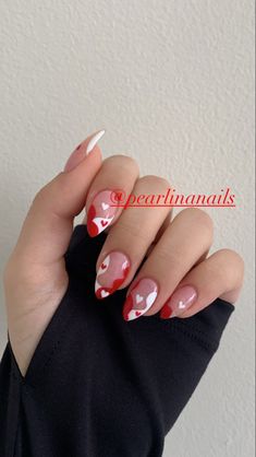 Abstract almond shaped whiteand red with hearts Almond Valentines Nails Pink, Valentine’s Day Almond Nails, Valentine’s Day Nails Almond, Valentines Almond Nails, Valentines Day Nails Almond Shape, Almond Valentines Nails, Valentines Day Nails Almond, Valentines Day Nails Ideas, Valentine Nails Pink