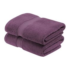 two purple towels stacked on top of each other