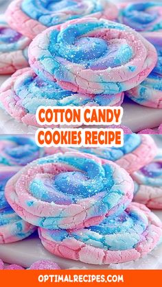 cotton candy cookies are stacked on top of each other