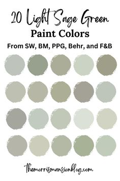 20 light sage green paint colors from sw, bm, ppg, and f & b