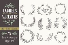 laurels and wreaths hand drawn clip art