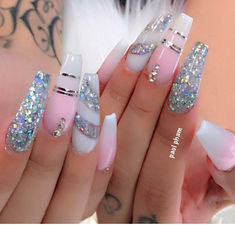 Summer Acrylic Nails With Rhinestones, Long Acrylic Nails Coffin, Bling Acrylic Nails