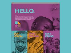 a poster with the words hello on it and four images of children in different colors