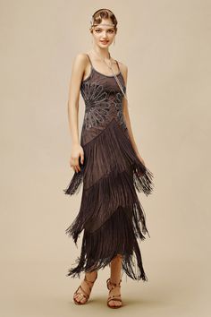 Shop 1920s Dresses - Geometric Fringe Flapper Dress | BABEYOND Roaring 20s Dresses, Gatsby Dresses, 1920s Headpiece, 20s Dresses, Great Gatsby Dresses, 1920s Dresses, Flapper Dresses, Flapper Era, Fringe Flapper Dress