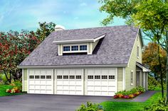 this is an artist's rendering of a two car garage with dormer windows