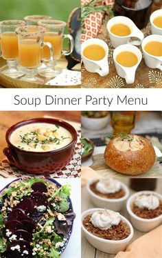 soup dinner party menu with various dishes and drinks