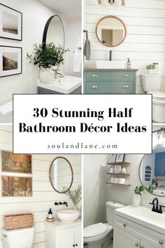 bathroom decor ideas with white walls and wood flooring, including pictures on the wall