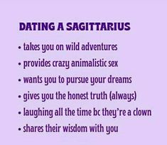 a purple poster with the words dating sagittrius