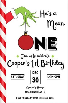 the grinch birthday party is ready to be eaten with this printable oneder's 1st birthday