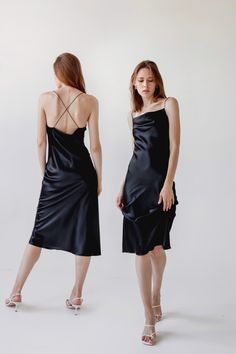 Silk Cowl Neck Dress, Black Silk Dress, Silk Slip Dress, Silk Slip, Natural Silk, Dress Ideas, Black Silk, Formal Wear, Nightwear