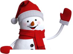 a snowman wearing a red hat and scarf giving the thumbs up with both hands