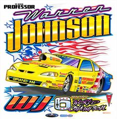 a yellow race car with the words nascar johnson on it's front and side