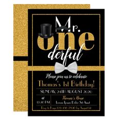 a black and gold onederful birthday party with a top hat, bow tie