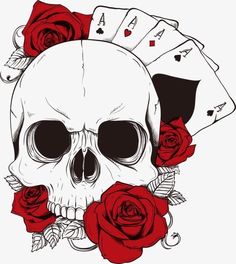 a skull with roses and playing cards on it