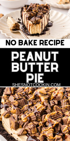 No bake peanut butter pie on a white plate. Reese No Bake Cheesecake, Chocolate Peanut Butter Pie Recipe, Easy Peanut Butter Dessert Recipes, Peanut Butter Pie No Bake, Reeses Pie, Peanut Butter Pie Recipe No Bake, No Bake Peanut Butter Pie, Easy Peanut Butter Pie, Peanut Butter Pie Recipe